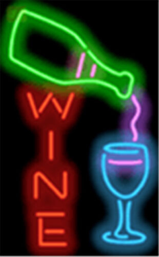 Wine Whiskey Bottle and Neon Sign